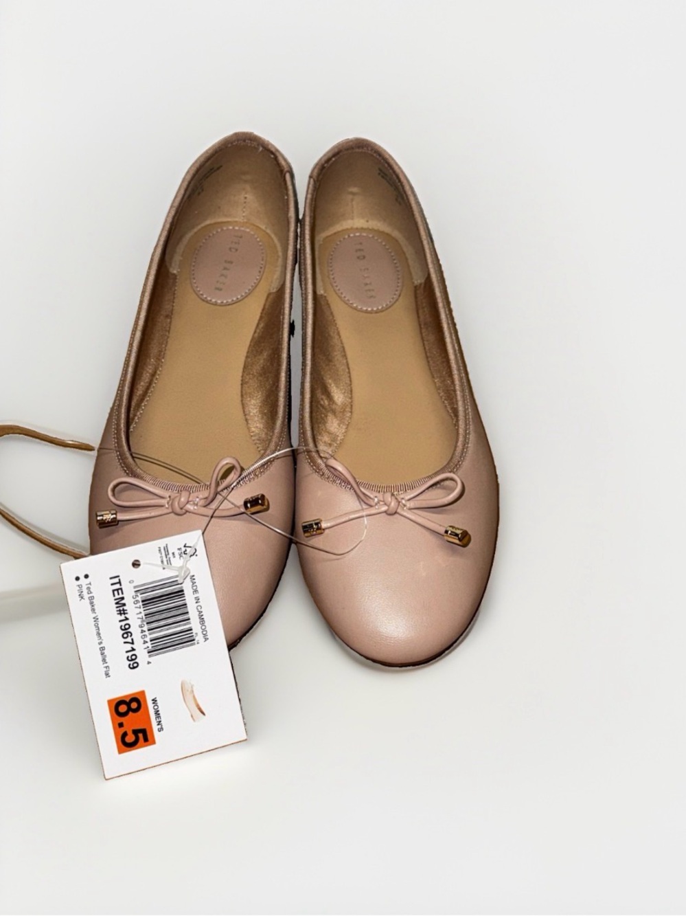 Ted Baker Women's Pink Leather Bow Ballet Flats Size 8.5 Slip-on with box